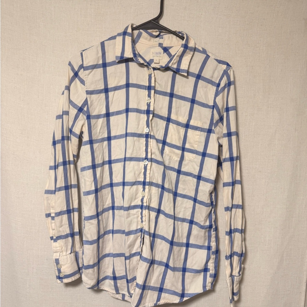J. Crew Men's Shirt with Blue and White Plaid